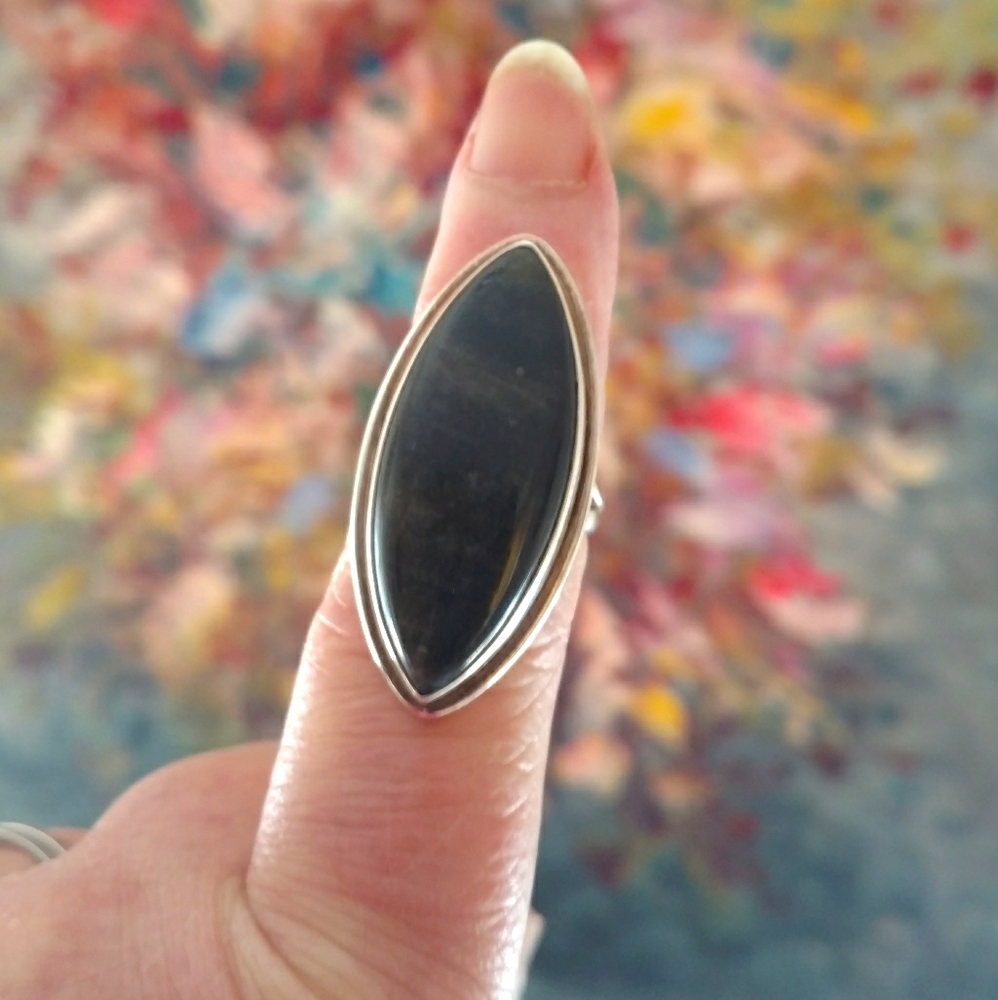 Large Obsidian stone in sterling silver